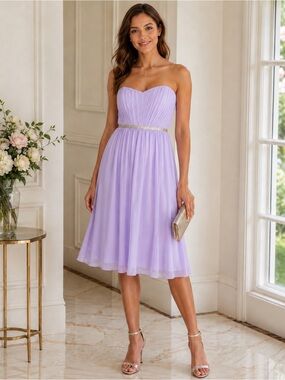 NWT Shoshanna Midnight Lavender Silk Strapless Pleated Midi Dress Size 0 $429